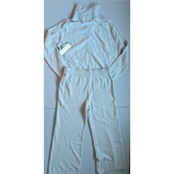 New White + Warren 100% Cashmere Zip Jacket Wide leg Pants Set Sz M Mint 9A602 - Picture 5 of 13